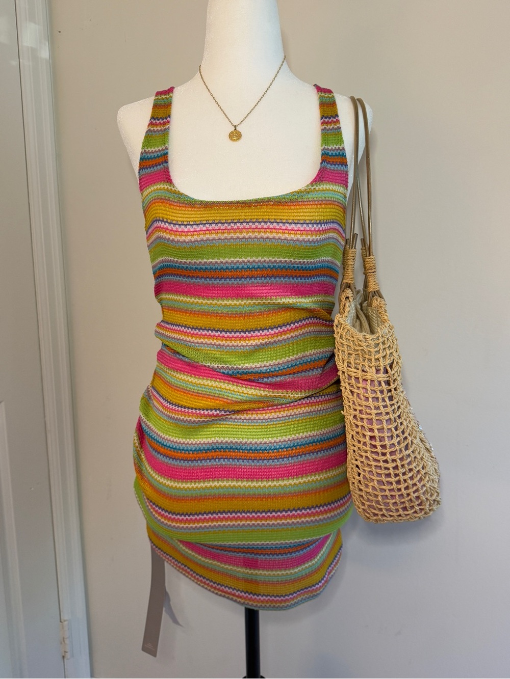 Missguided Multicolor Striped Knit Dress - Pink, Green, Yellow, Blue, Orange XS